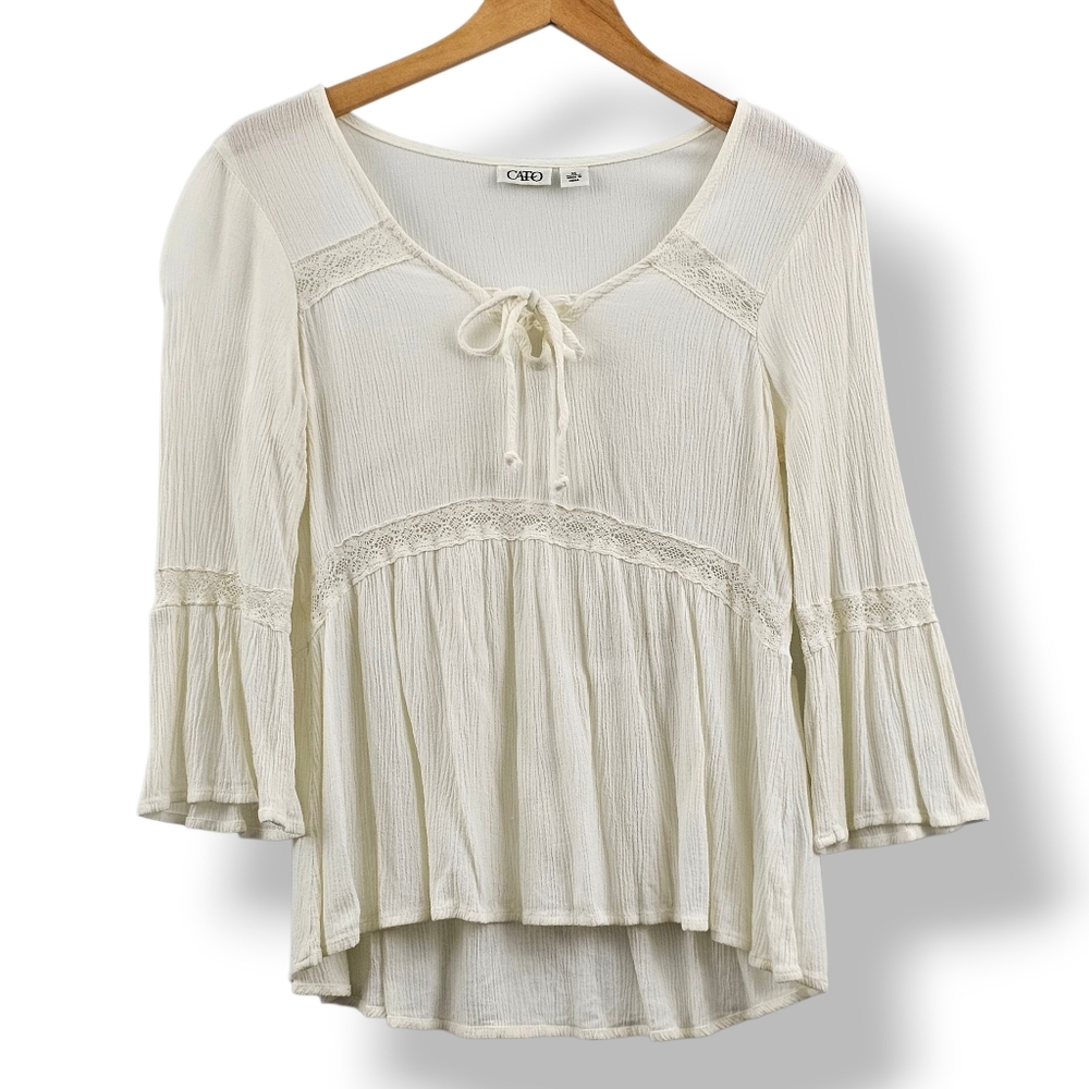 Cato Women Cream Blouse Size XS Bell Sleeve Boho Peasant Gauzy Fairy Cottagecore